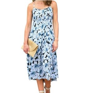 Banana Republic Strappy Pin-Tuck Midi Floral Print Pleated Dress Size 4 Petite